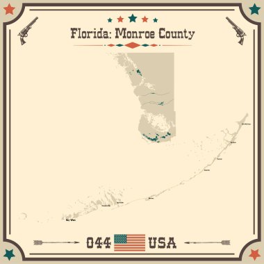 Monroe County, Florida 'nın geniş ve doğru bir haritası..