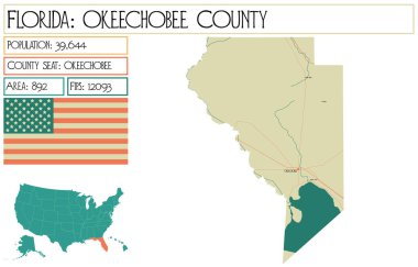 Florida 'daki Okeechobee County' nin geniş ve detaylı haritası..