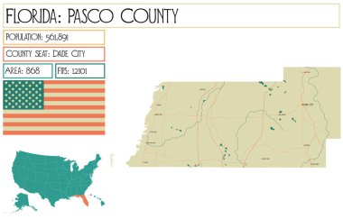 Florida 'daki Pasco County' nin geniş ve detaylı haritası..