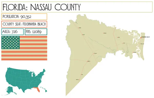 stock vector Large and detailed map of Nassau County in Florida USA.