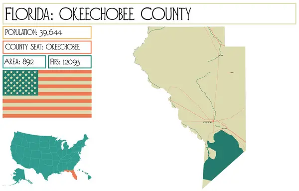 stock vector Large and detailed map of Okeechobee County in Florida USA.