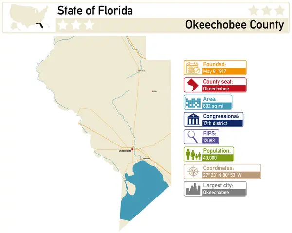 stock vector Detailed infographic and map of Okeechobee County in Florida USA.