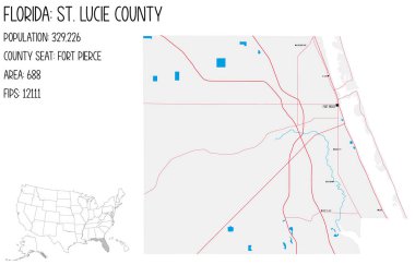 Large and detailed map of St. Lucie County in Florida, USA. clipart