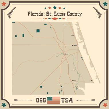 Large and accurate map of St. Lucie County, Florida, USA with vintage colors. clipart