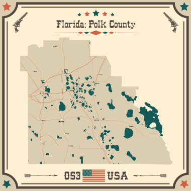 Polk County, Florida 'nın geniş ve doğru bir haritası..