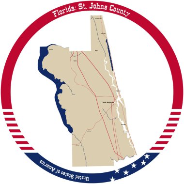 Florida 'daki St. Johns İlçesinin haritası..