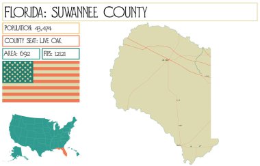 Florida 'daki Suwannee County' nin geniş ve detaylı haritası..