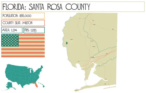 stock vector Large and detailed map of Santa Rosa County in Florida USA.