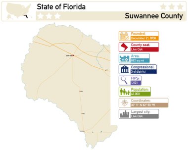 Florida 'daki Suwannee County' nin detaylı bilgi ve haritası..