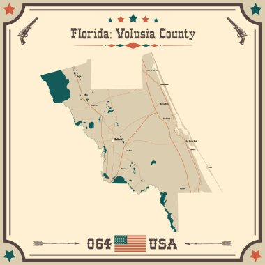 Volusia County 'nin geniş ve doğru haritası, Florida, ABD.