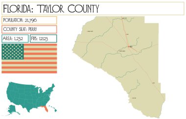 Florida 'daki Taylor County' nin geniş ve detaylı haritası..