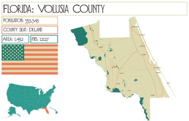 Florida 'daki Volusia County' nin geniş ve detaylı haritası..