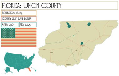 Florida 'daki Union County' nin geniş ve detaylı haritası..