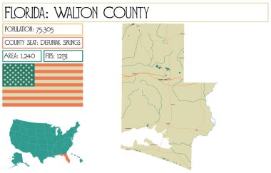 Florida 'daki Walton County' nin geniş ve detaylı haritası..