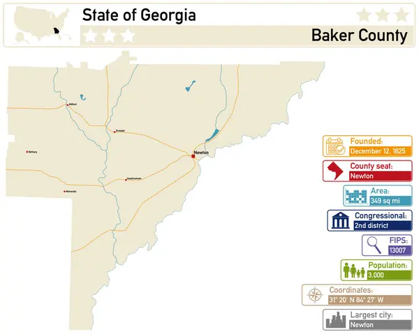 stock vector Detailed infographic and map of Baker County in Georgia USA.