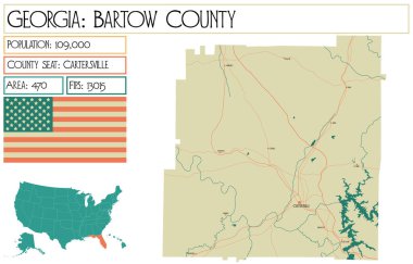 Georgia 'daki Bartow County' nin geniş ve detaylı haritası..
