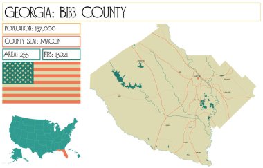 Georgia 'daki Bibb County' nin geniş ve detaylı haritası..