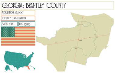 Georgia 'daki Brantley County' nin geniş ve detaylı haritası..