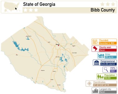 Georgia 'daki Bibb County' nin ayrıntılı bilgi ve haritası.