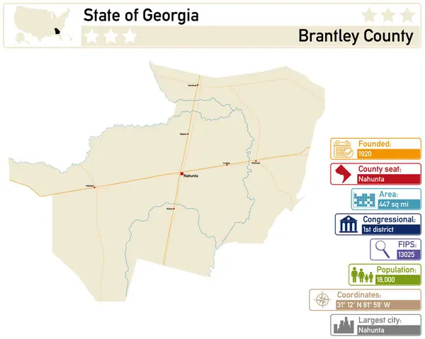 stock vector Detailed infographic and map of Brantley County in Georgia USA.