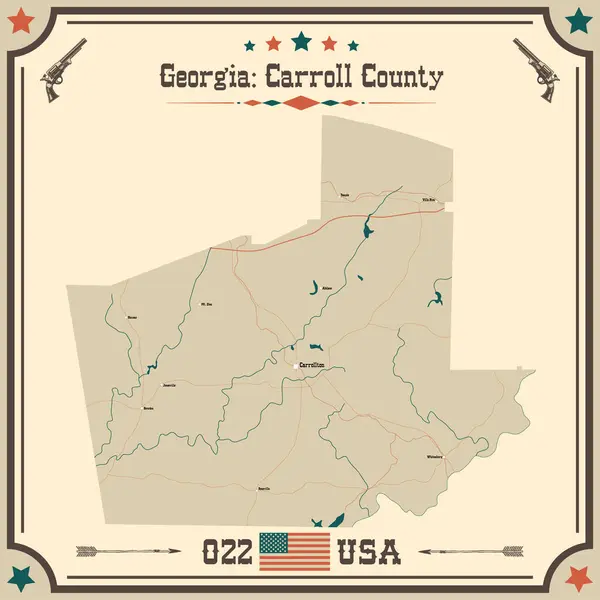 stock vector Large and accurate map of Carroll County, Georgia, USA with vintage colors.