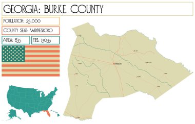 Georgia 'daki Burke County' nin geniş ve detaylı haritası..