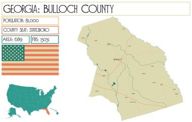 Georgia 'daki Bulloch County' nin geniş ve detaylı haritası..