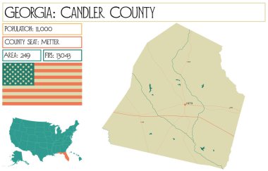 Georgia 'daki Candler County' nin geniş ve detaylı haritası..