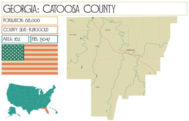 Large and detailed map of Catoosa County in Georgia USA. clipart