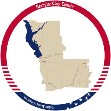 Map of Clay County in Georgia, USA arranged in a circle. clipart