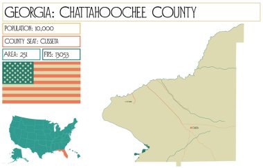 Georgia 'daki Chattahoochee County' nin geniş ve detaylı haritası..