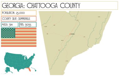 Georgia 'daki Chattooga County' nin geniş ve detaylı haritası..