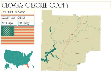 Georgia 'daki Cherokee County' nin geniş ve detaylı haritası..