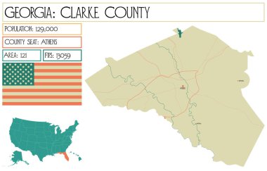 Georgia 'daki Clarke County' nin geniş ve detaylı haritası..