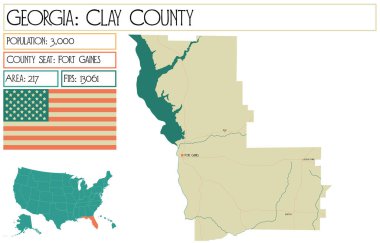 Georgia 'daki Clay County' nin geniş ve detaylı haritası..