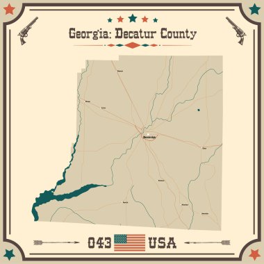 Large and accurate map of Decatur County, Georgia, USA with vintage colors. clipart