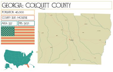 Georgia 'daki Colquitt County' nin geniş ve detaylı haritası..