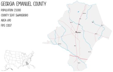 Large and detailed map of Emanuel County in Georgia, USA. clipart