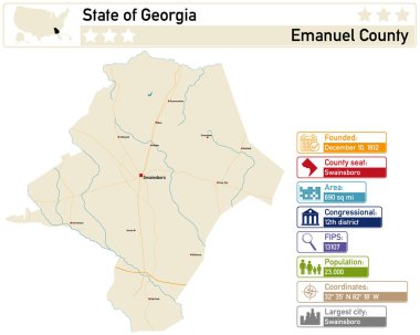 Gürcistan 'daki Emanuel County' nin ayrıntılı bilgi ve haritası.