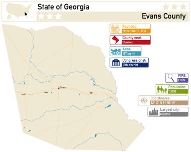 Georgia 'daki Evans County' nin detaylı bilgi ve haritası..