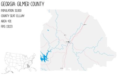 Large and detailed map of Gilmer County in Georgia, USA. clipart