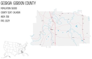 Large and detailed map of Gordon County in Georgia, USA. clipart