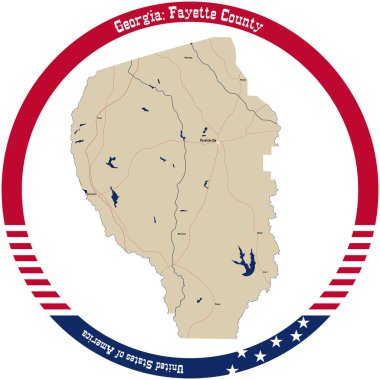 Map of Fayette County in Georgia, USA arranged in a circle. clipart