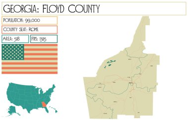 Large and detailed map of Floyd County in Georgia USA. clipart