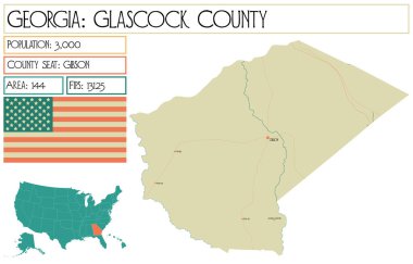 Georgia 'daki Glascock County' nin geniş ve detaylı haritası..