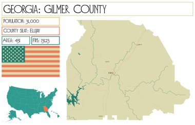 Georgia 'daki Gilmer County' nin geniş ve detaylı haritası..