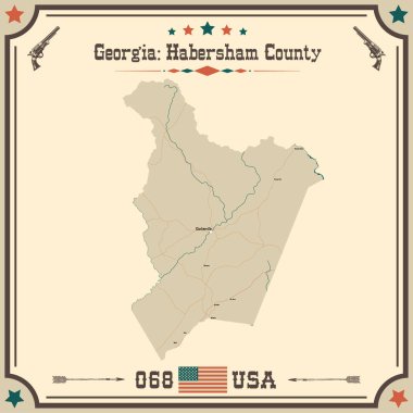 Large and accurate map of Habersham County, Georgia, USA with vintage colors. clipart