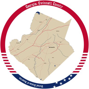 Map of Gwinnett County in Georgia, USA arranged in a circle. clipart