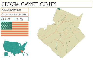 Georgia 'daki Gwinnett County' nin geniş ve detaylı haritası..