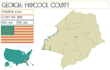 Georgia 'daki Hancock County' nin geniş ve detaylı haritası..